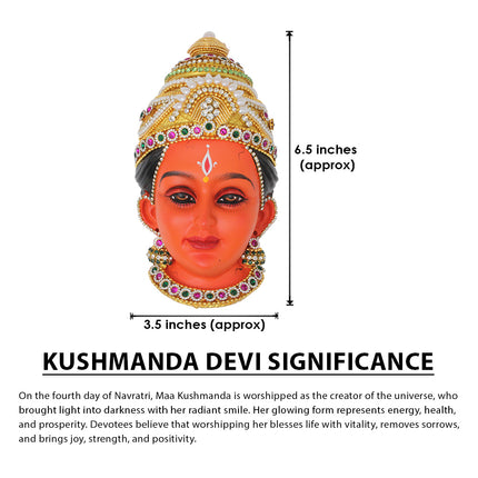 Kushmanda Devi Face Idol – Fourth Form of Navdurga | Adi Shakti/Ashtabhuja Devi Face Mukhavata for Festival & Temple Decoration