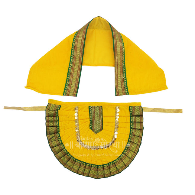 Yellow Velvet Lehanga Dupatta Poshak for Goddess Idol | Navratri & Laxmi Puja Decoration Navratri, Margshirsh (Guruvar), and Laxmi Puja (9 Inch Poshak )