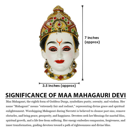 Maa Mahagauri Devi Face – Eighth Form of Navdurga | Handcrafted Goddess Mukhavata for Navratri Puja, Durga Puja & Home Temple