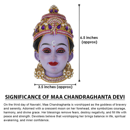 Chandraghanta Devi Face Idol – Third Form of Navdurga  | Chandrakor Durga/Shanti Roopini Face Mukhavata for Puja Décor
