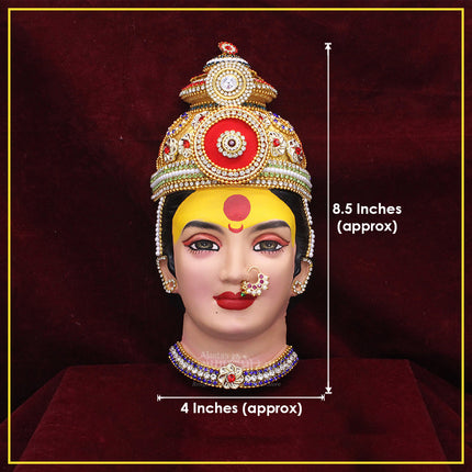 Sri/Shree Mahalaxmi Devi Mukut Divine Mahalaxmi Face – Handcrafted Mata Mukhavata for Home Temple, Navratri & Puja Decoration Traditional Devi Face Murti for Mandir & Festival Worship (DESIGN 1)