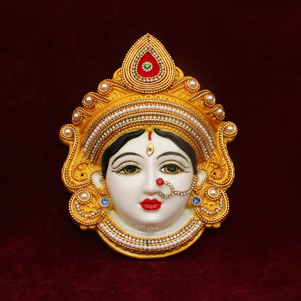 Divine Mahalaxmi Devi Face Mukhota for Pooja, Kalash Decoration & Festival Decor Traditional Laxmi Mata Face for Temple, Navratri & Diwali Puja