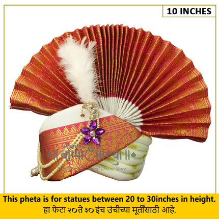 Traditional Ganpati Feta Mukut (Paithani Silk Turban) | Fits 20–30 Inch Height Idols | | 10 Inch Ear-to-Ear Size Royal Ethnic Crown with Feather, Moti Latkan, Adjustable Headgear