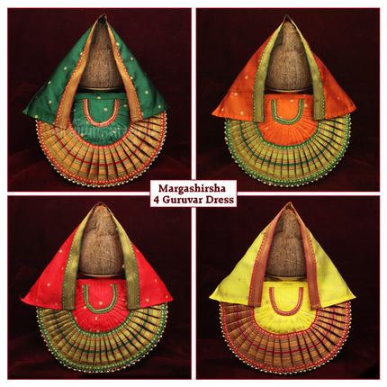 Margashirsha 4 Guruwar Kalash Dress Poshak – Set of 4 | Mata Devi Shringar Vastra for Lakshmi Pooja | Traditional Puja Kalash Dress (9 Inch)