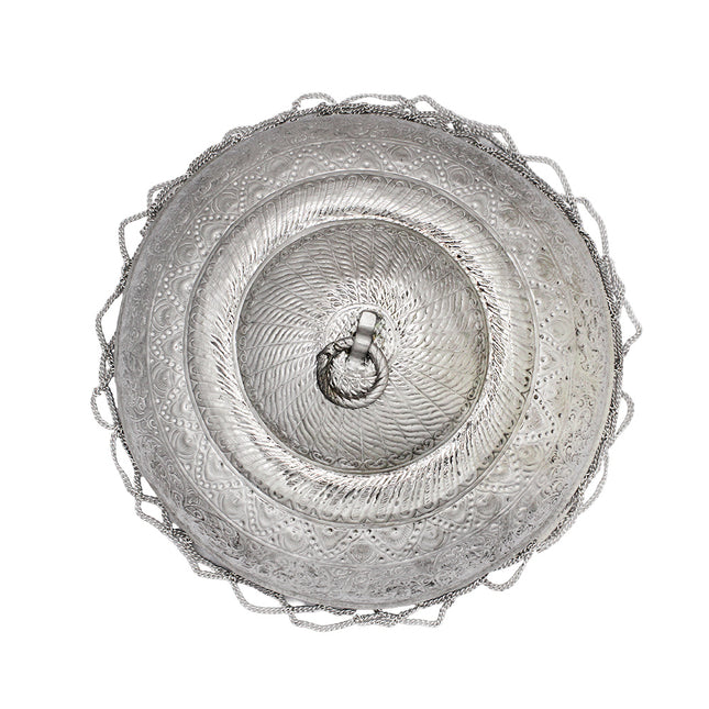 Chatra/Chattar in Brass with Silver Colour Polish (White Metal Finish) Handicrafts Brass Carved Chattar for God and for Big Temple Mandir with Attached Hook For Navratri Diwali  (Width -30 Inches) Jumbo Size