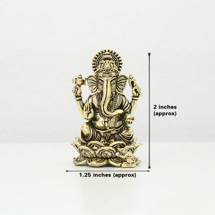 Vinayaka Ganesh Idol for Home Mandir | Mini Brass Ganesha Statue (2 Inch) | Prosperity & Good Luck Ganpati Murti | Lotus Base Antique Showpiece