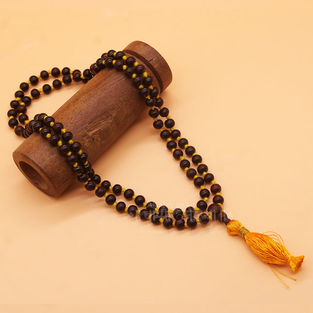 Japa Mala – 108 Beads, 8mm Natural Sandalwood/Rudraksha Beads for Meditation, Yoga & Spiritual Prayer | Handcrafted Necklace with Tassel for Chanting & Pooja  (24-inch Length  8mm )
