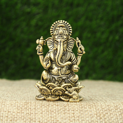 Vinayaka Ganesh Idol for Home Mandir | Mini Brass Ganesha Statue (2 Inch) | Prosperity & Good Luck Ganpati Murti | Lotus Base Antique Showpiece