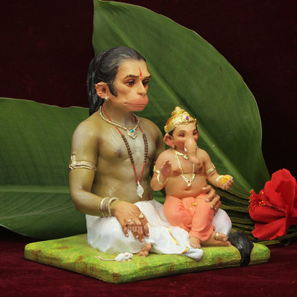 Aadhyanta Hanuman Ganesh Statue | Unique Combined Idol of Lord Ganesha & Hanuman | Fiber Resin Hand-Painted Murti for Home Temple & Office Decor