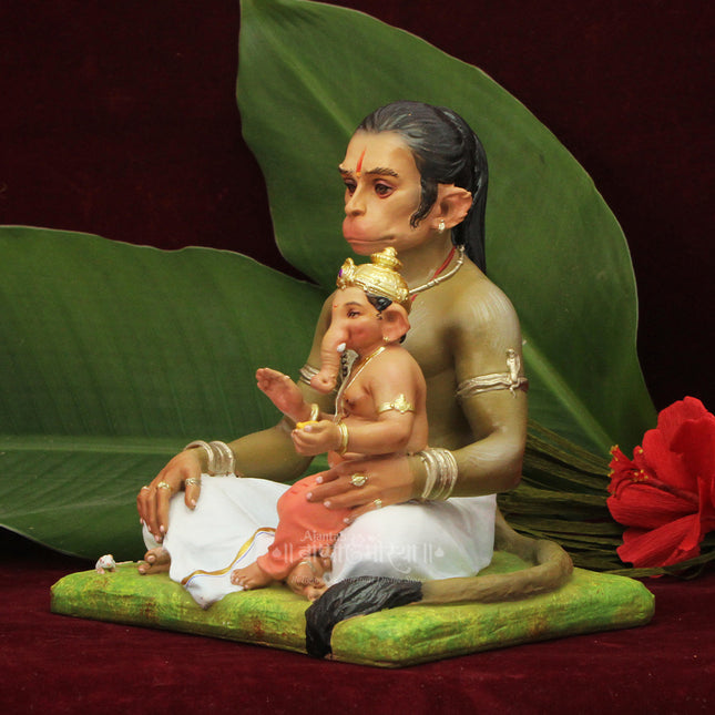 Aadhyanta Hanuman Ganesh Statue | Unique Combined Idol of Lord Ganesha & Hanuman | Fiber Resin Hand-Painted Murti for Home Temple & Office Decor