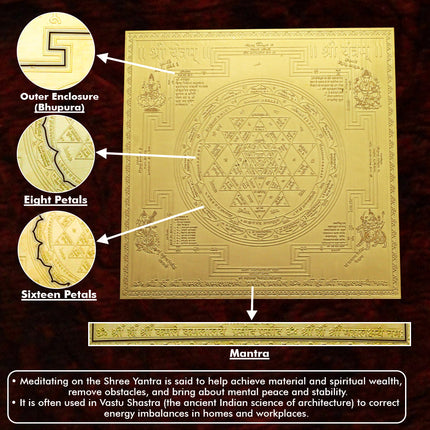 Shree Yantra in Copper with Pure Gold Plating – 6 Inch Sri Yantra for Wealth, Prosperity & Spiritual Growth