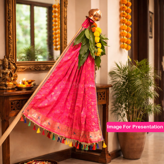 Chandrakore Design Gudi for Gudi Padwa Ugadi Vastra for Gudhi Padwa FestivalTraditional Maharashtrian Gudi Cover Saree Cloth for GudiPadva | Readymade Ugadi & GudhiPadawa Decoration Pooja DécorTraditional Maharashtrian Festival Decoration (28 inch)