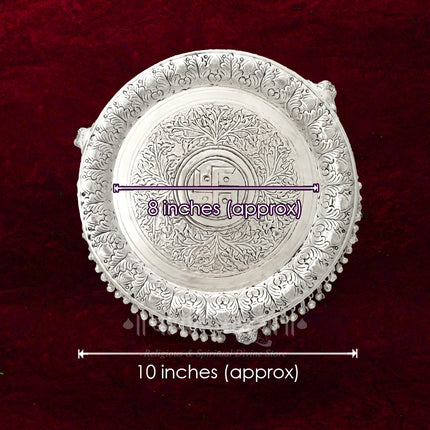 Pure Brass With  Silver Oxidized Polish  Pooja Plate  Gajalaxmi Thali – Elegant 10 Inch Pooja Plate for Festivals & Rituals