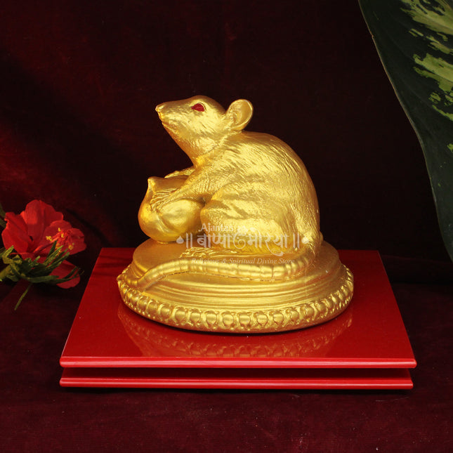 Golden Mushak for Ganpati Pooja | Ganeshji Mooshak/Mushakraj | Handpainted Mouse Idol for Ganesh Chaturthi Decoration | Undir Mama Rat Chuha Vahana