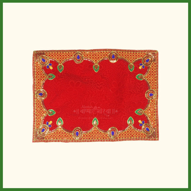 Velvet Pooja Aasan for God Idols – Embroidered Puja Chowki Cloth for Mandir, Temple & Home Altar | Decorative Bhagwan Aasan Mat for Daily Worship & Festivals (Pack of 1, 11 × 16 Inches)