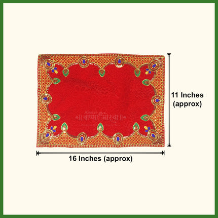 Velvet Pooja Aasan for God Idols – Embroidered Puja Chowki Cloth for Mandir, Temple & Home Altar | Decorative Bhagwan Aasan Mat for Daily Worship & Festivals (Pack of 1, 11 × 16 Inches)
