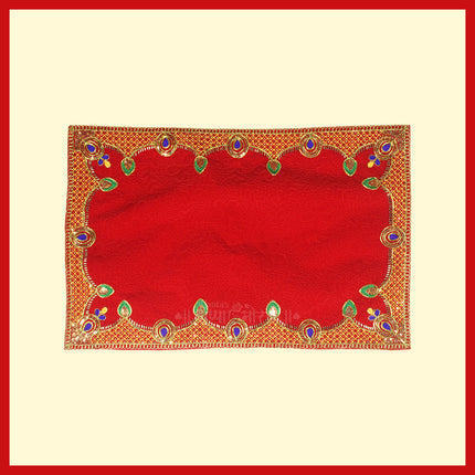Velvet Pooja Aasan/Asan for Puja and Mandir Puja Altar Cloth Embroidered Velvet Pooja Chowki Assan Mat for Mandir, Temple and Bhagwan (Pack of 1) Size - (13 x21 inches)