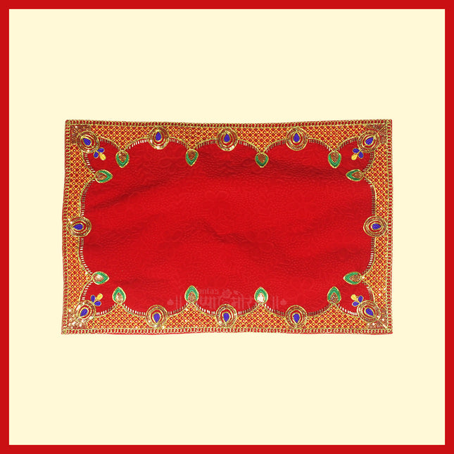 Velvet Pooja Aasan/Asan for Puja and Mandir Puja Altar Cloth Embroidered Velvet Pooja Chowki Assan Mat for Mandir, Temple and Bhagwan (Pack of 1) Size - (13 x21 inches)
