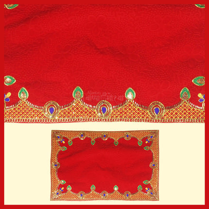 Velvet Pooja Aasan/Asan for Puja and Mandir Puja Altar Cloth Embroidered Velvet Pooja Chowki Assan Mat for Mandir, Temple and Bhagwan (Pack of 1) Size - (13 x21 inches)