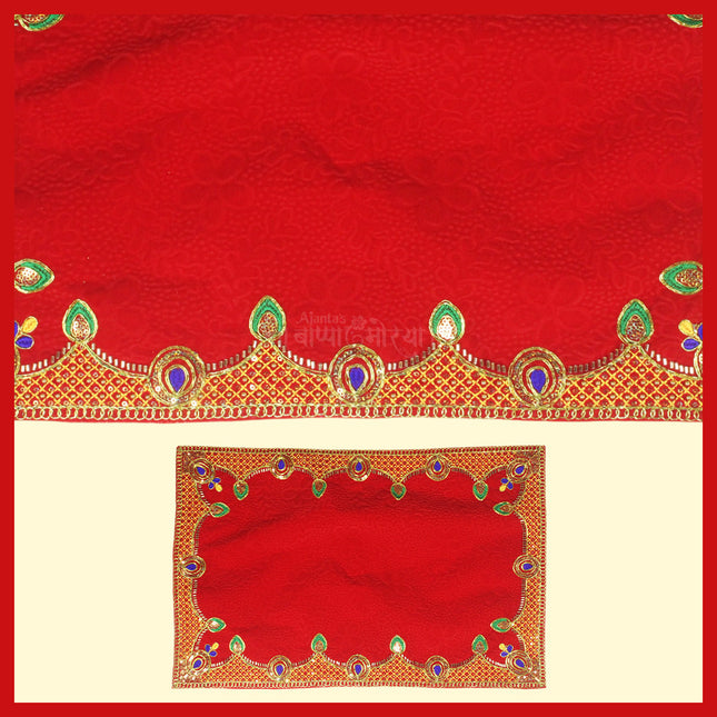Velvet Pooja Aasan/Asan for Puja and Mandir Puja Altar Cloth Embroidered Velvet Pooja Chowki Assan Mat for Mandir, Temple and Bhagwan (Pack of 1) Size - (13 x21 inches)