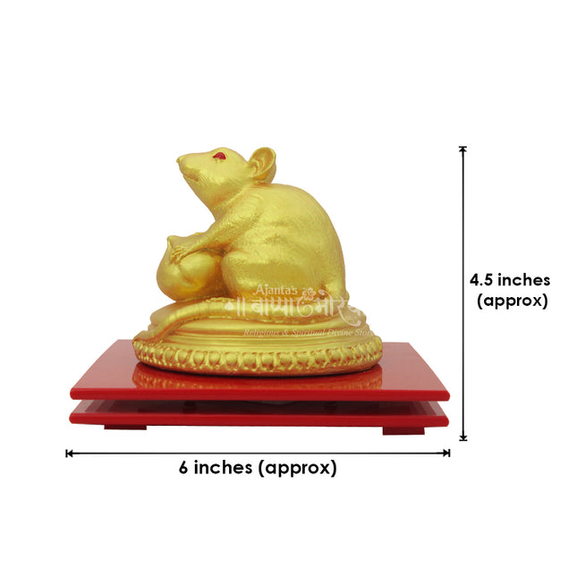 Golden Mushak for Ganpati Pooja | Ganeshji Mooshak/Mushakraj | Handpainted Mouse Idol for Ganesh Chaturthi Decoration | Undir Mama Rat Chuha Vahana