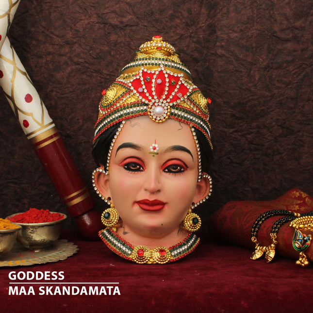 Skandamata Devi Face Idol – Fifth Form of Navdurga Padmasana Devi/Mother of Kartikeya Mukhavata for Puja