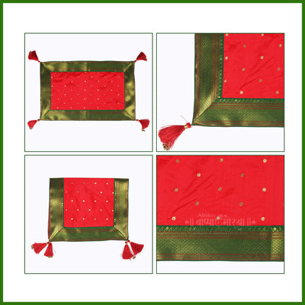 Traditional Paat Aasan Cloth देवघर सजावटीसाठी पारंपरिक पाट आसन  Daily Temple Worship & Puja (13 × 21 inches)