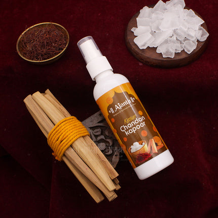 Kesar Chandan/Sandalwood Kapoor Temple Pooja Spray – Sacred Fragrance for Mandir, Aarti & Daily Worship Aromatic Temple Room Freshener for Spiritual Atmosphere (100 ml)