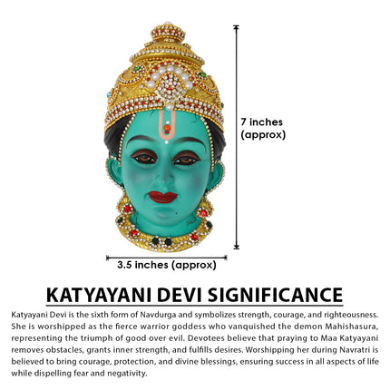 Maa Katyayani Devi Face Idol – Fierce Warrior Goddess & Sixth Form of Navdurga | Handcrafted Mukhavata for Navratri Pooja, Temple Decor & Spiritual Protection