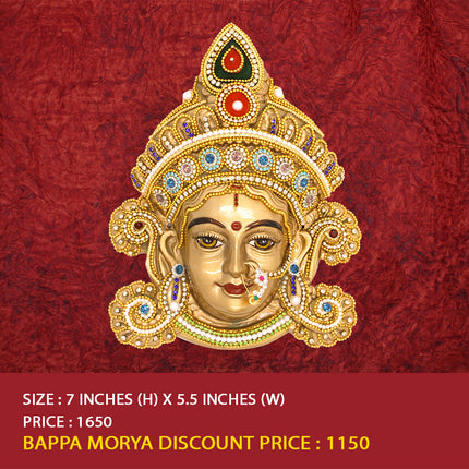 Handcrafted Golden Devi Face – Divine Spiritual Home Décor with Intricate Stonework | Perfect for Temples, Festive Celebrations, and Gifting