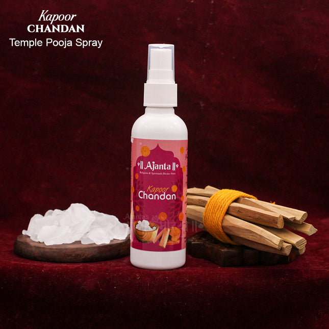 Kapoor Chandan  कपूर चंदन Temple Pooja Spray – Divine Camphor & Sandalwood Fragrance Devotional Room Freshening Spray – Elevate Your Pooja Experience (100 ml)