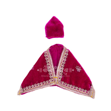 Divine Swami Samarth Pink Velvet Shawl & Topi Set for Small Idol | Premium Embroidered Poshak Vastra for Swami Murti | Sacred Dress for Home Mandir, Guruwar Puja & Festival Shringar (3.5 inch)