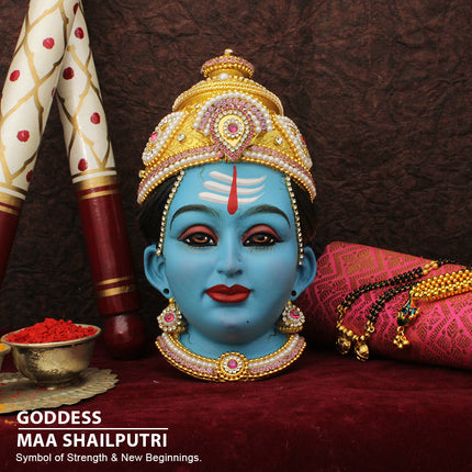 Shailaputri Devi Face Mukut– First Form of Navdurga | Parvati Putri/Sati Shailaja/Hemavati Mukhavata for Puja & Temple Decoration