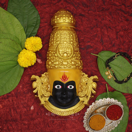 Shaktipeeth Kolhapur Ambabai Devi Face | Artistic  Hand-Painted Mukhavata | Premium Polyresin Fiber Mahalakshmi Swaroop for Vratam & MandirKolhapur Mahalakshmi Margashirsha Vratam Devi Face/Mukhavata for Navratri Puja (11 Inch)