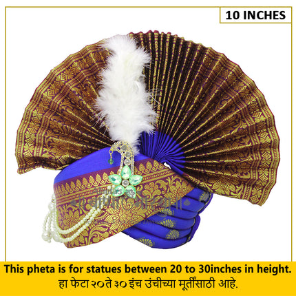 Traditional Ganpati Feta Mukut (Paithani Silk Turban) | Fits 20–30 Inch Height Idols | | 10 Inch Ear-to-Ear Size Royal Ethnic Crown with Feather, Moti Latkan, Adjustable Headgear