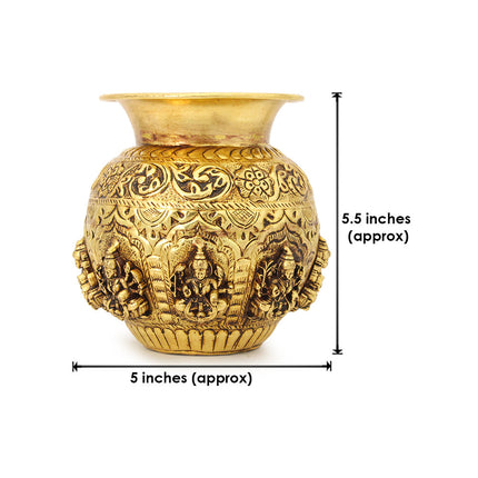 Ashtalakshmi Brass Kalash – 5.5 Inch Traditional Pooja Kalash with Intricate Carvings | Decorative Brass Pot for Puja, Temple & Festive Rituals