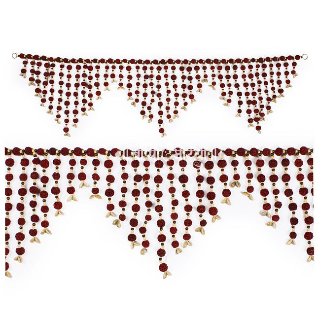 Handmade Rudraksha Cowrie Toran for Main Door (43 Inches) | Spiritual Door Hanging for Home & Office Entrance | Traditional Vastu & Pooja Decoration