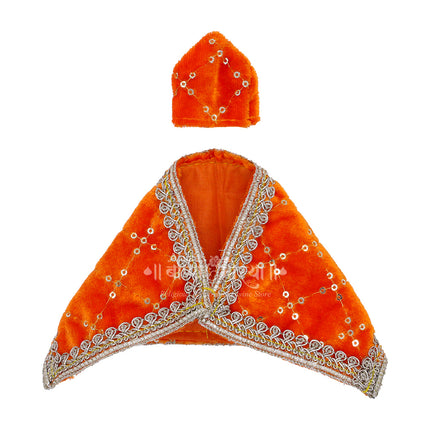 Swami Samarth Orange Velvet Shawl & Topi Set for Small Idol | Premium Velvet Poshak Vastra for Swami Murti | Decorative Shawl & Topi Dress for Home Temple, Guruwar Puja & Festivals (6.5 Inch)