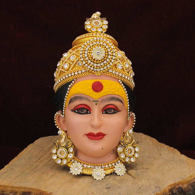 Divine Dhanashree Laxmi Devi Face | Handcrafted Mahalakshmi Mukhavata | Auspicious Decorative Mata Face for Mandir & Margashirsha Puja (7 inch)