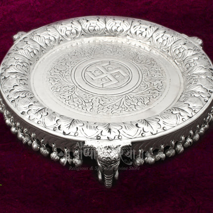 Traditional Pure Brass With  Silver Oxidized Polish  Pooja Plate  (8/10/12 Inches)