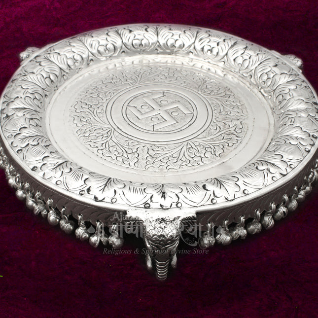 Traditional Pure Brass With  Silver Oxidized Polish  Pooja Plate  (8/10/12 Inches)