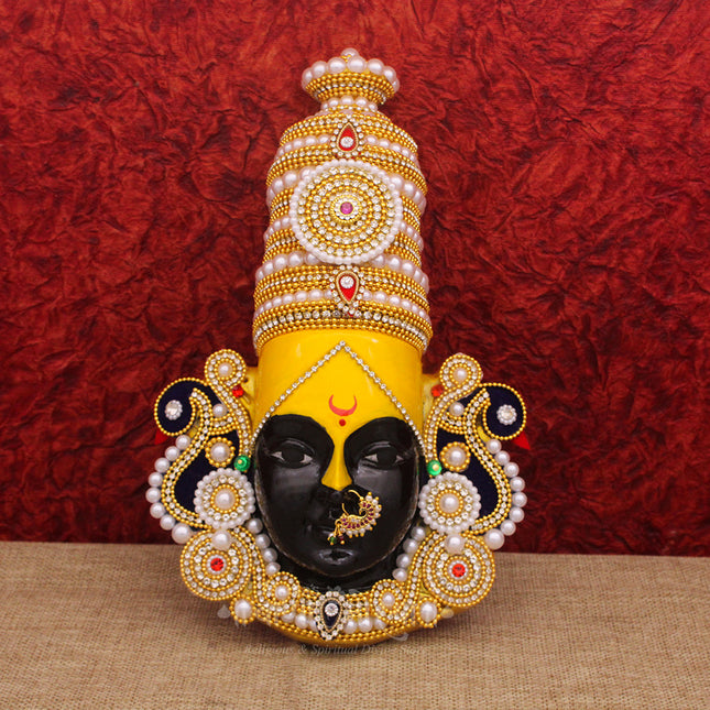 Aai Bhavani Karveer Nivasini Ambabai  Devi Face Mukhota | Mahalaxmi Golden Fiber  Face for Home Mandir | Stone Work Decorative Devi Shringar for Navratri & Margashirsha Puja