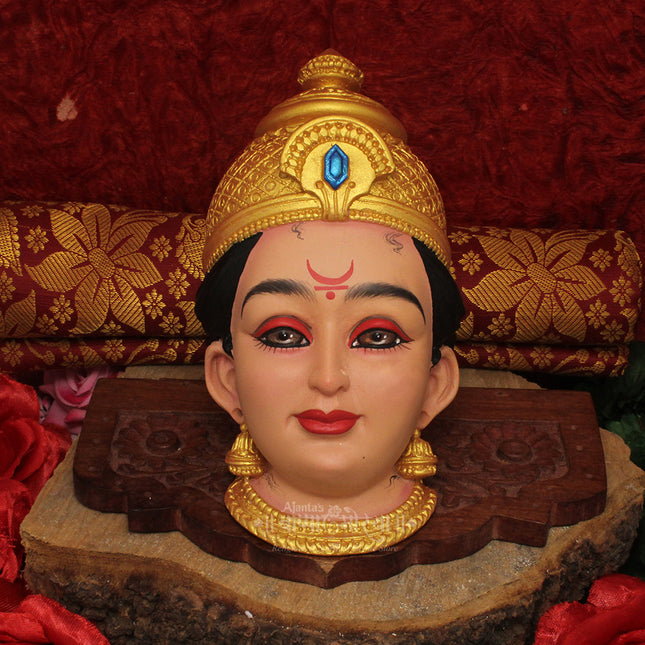 Dhanshree Dhanalaxmi Mahalaxmi Devi Face Mukhota | Golden Fiber Goddess Lakshmi Idol Face with Stone Work | Pujan Shringar for Home Mandir, Margashirsha, Navratri & Varalakshmi Vrat