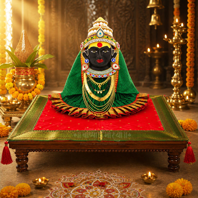 Paithani Chaurang Aasan Cover Traditional Decorative Pooja Chowki Cloth for Navratri, Diwali & Margashirsha Puja Chaurang Aasan पारंपरिक पूजा चौकी सजावटीचे वस्त्र (चौरंग आसन) (20 × 20 inches)