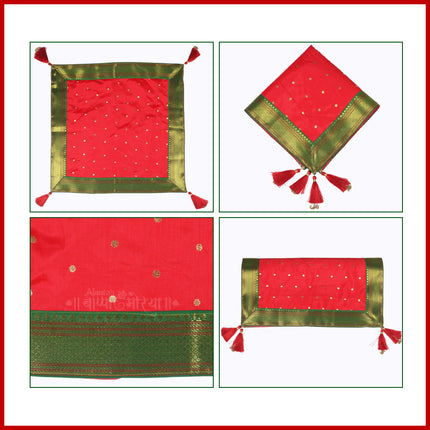 Paithani Chaurang Aasan Cover Traditional Decorative Pooja Chowki Cloth for Navratri, Diwali & Margashirsha Puja Chaurang Aasan पारंपरिक पूजा चौकी सजावटीचे वस्त्र (चौरंग आसन)(Multipurpose Use) (20 × 20 inches)