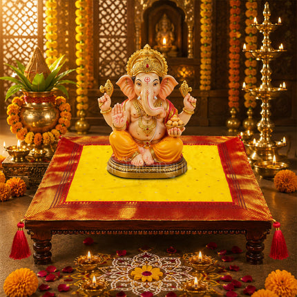 Paithani Chaurang Aasan Cover Traditional Decorative Pooja Chowki Cloth for Navratri, Diwali & Margashirsha Puja Chaurang Aasan पारंपरिक पूजा चौकी सजावटीचे वस्त्र (चौरंग आसन) (20 × 20 inches)