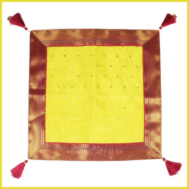 Paithani Chaurang Aasan Cover Traditional Decorative Pooja Chowki Cloth for Navratri, Diwali & Margashirsha Puja Chaurang Aasan पारंपरिक पूजा चौकी सजावटीचे वस्त्र (चौरंग आसन) (20 × 20 inches)