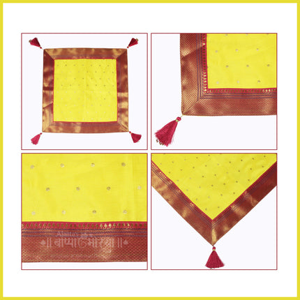 Paithani Chaurang Aasan Cover Traditional Decorative Pooja Chowki Cloth for Navratri, Diwali & Margashirsha Puja Chaurang Aasan पारंपरिक पूजा चौकी सजावटीचे वस्त्र (चौरंग आसन) (20 × 20 inches)