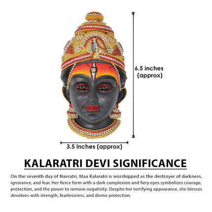 Maa Kalaratri Devi Face – Seventh Form of Navdurga | Handcrafted Shakti Roop Traditional Mukhavata for Navratri Puja (6.5 Inch)
