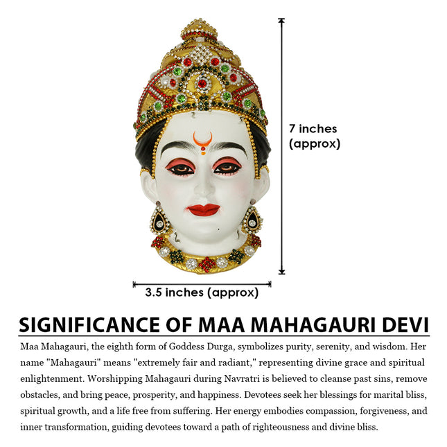 Maa Mahagauri Devi Face – Eighth Form of Navdurga | Handcrafted Goddess Mukhavata for Navratri Puja, Durga Puja & Home Temple